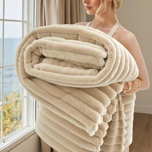 Faux Fur Throw Blanket in Oat