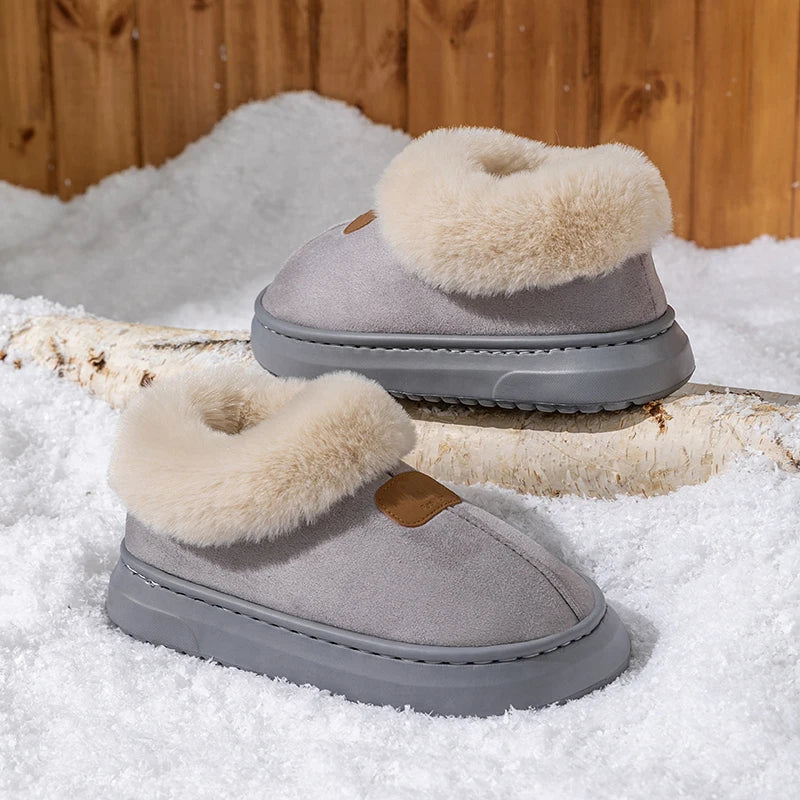 Faux Fur Slipper Booties in Grey