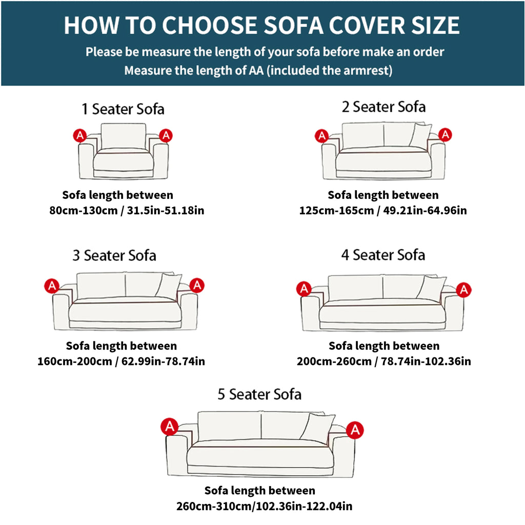 Sofa cover size guide by sofa length