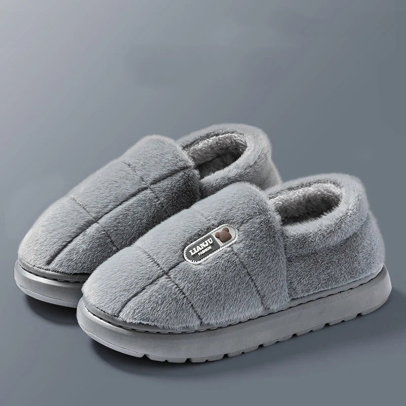 Quilted Plush Slippers in Grey
