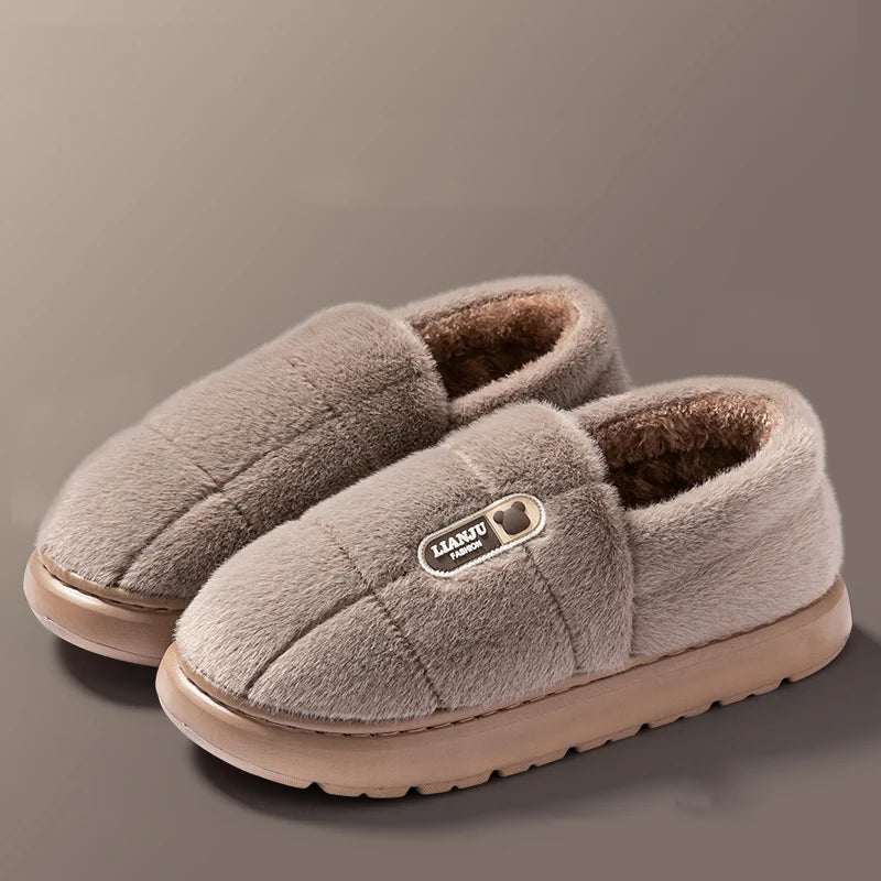 Quilted Plush Slippers in Mocha