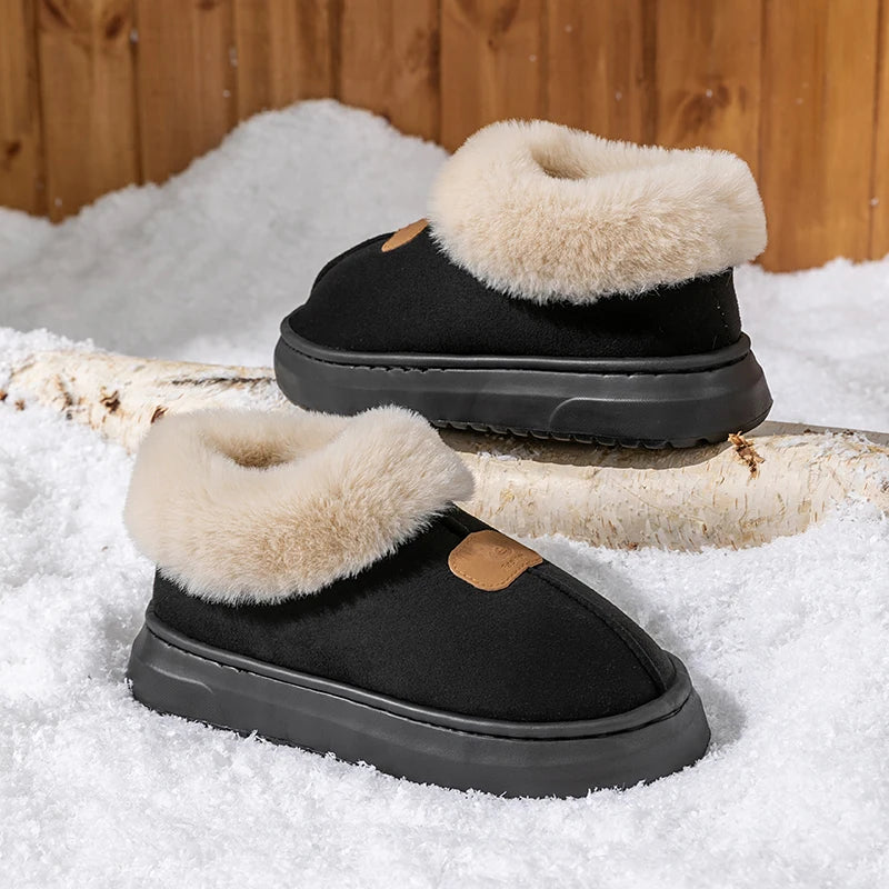 Faux Fur Slipper Booties in Black