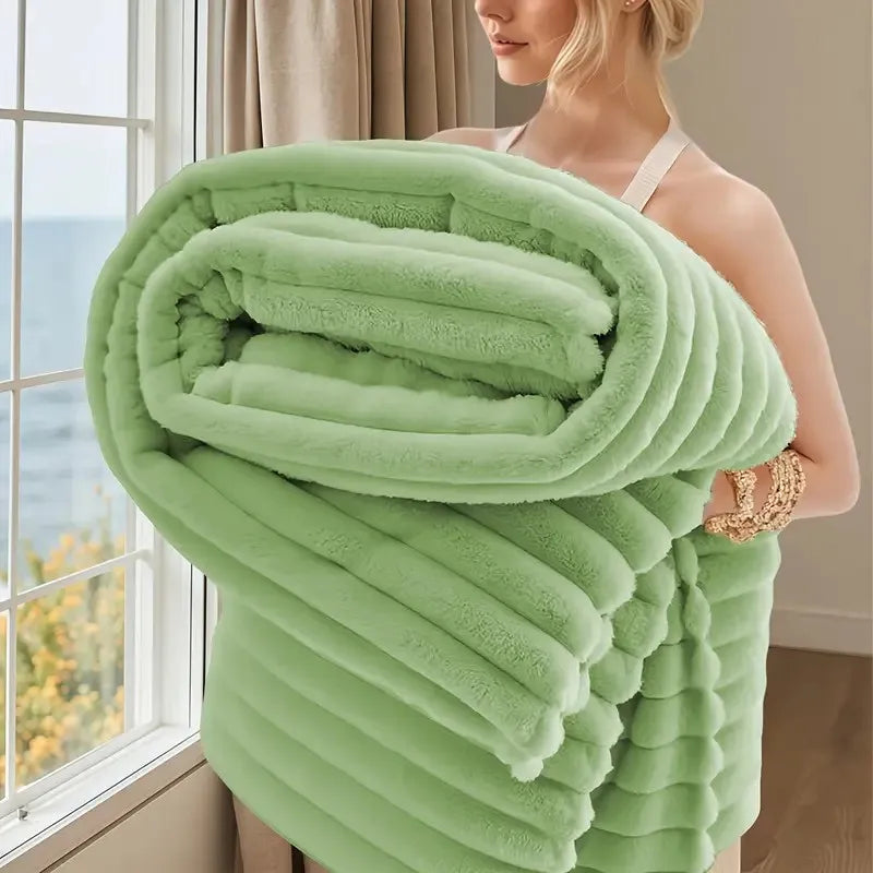 Faux Fur Throw Blanket in Sage