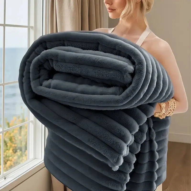 Faux Fur Throw Blanket in Charcoal