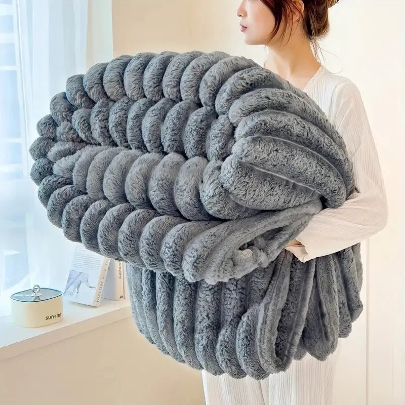 Faux Fur Throw Blanket in Stone Grey