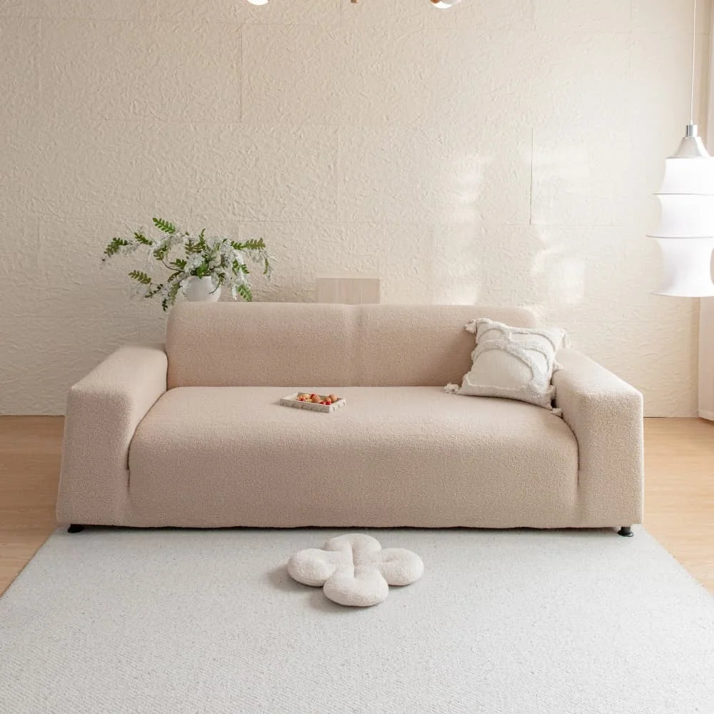 Teddy Fleece Sofa Cover in Latte