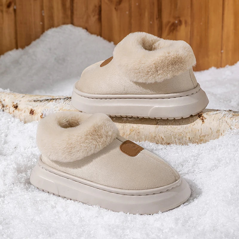 Faux Fur Slipper Booties in Cream