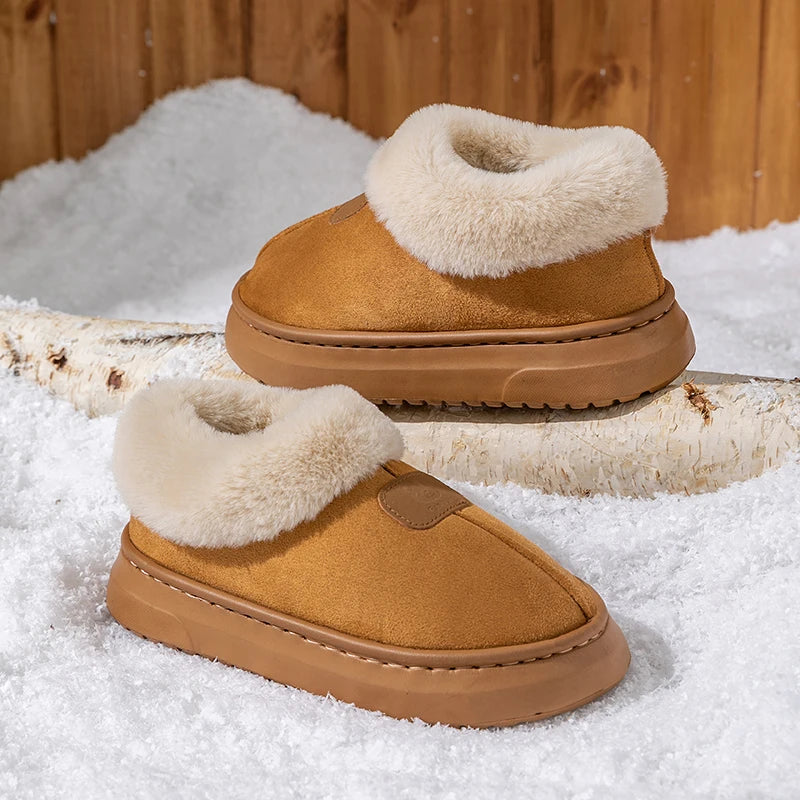 Faux Fur Slipper Booties in Chestnut